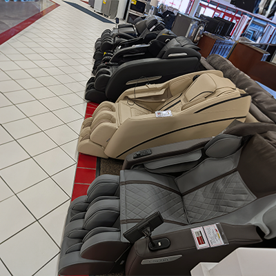 Massage chairs on display inside the ABC Warehouse Fort Wayne store