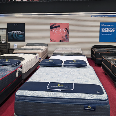 Mattresses and bedroom furniture on display at ABC Warehouse Fort Wayne