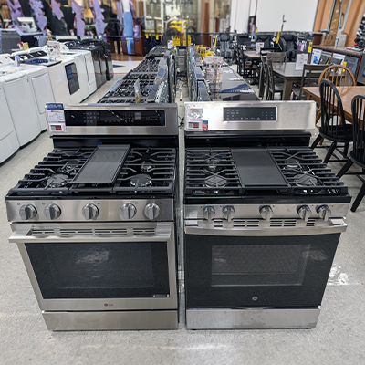 Gas ranges and kitchen appliances on display at ABC Warehouse Fort Wayne